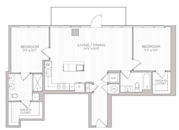 Floor plan for 2 beds, 2 baths, 1139 sqft